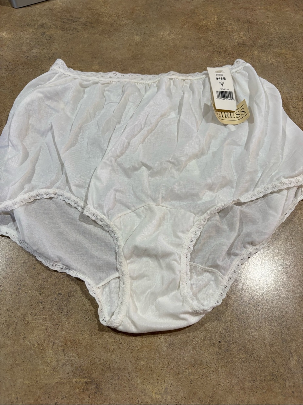 Vtg Heiress Nylon Panties Size 7 White Full Cut Brief Granny Tag NOS Style 945B